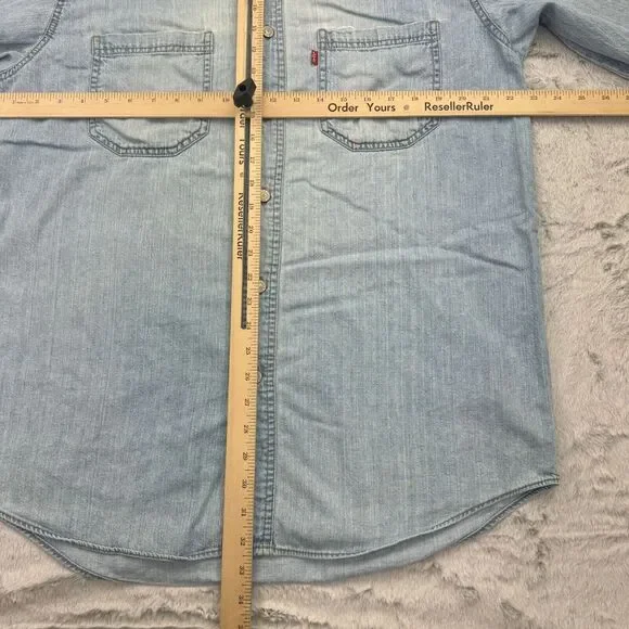 Levi's Shirt Mens Small Blue Denim Rivet Button Long Sleeve Y2K Vintage FLAWS - Picture 8 of 10